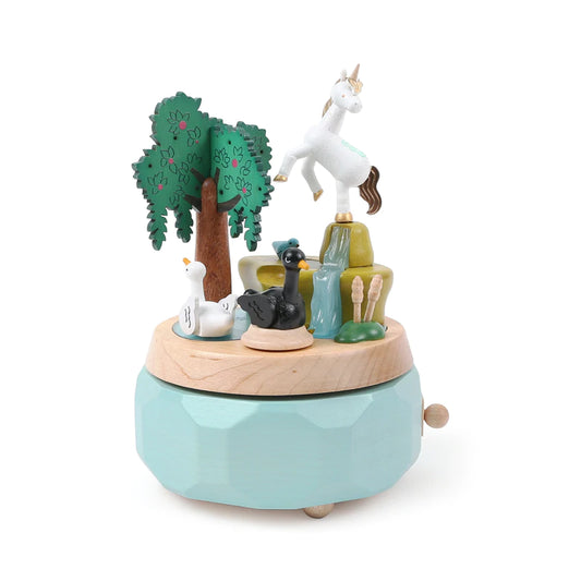Unicorn With Swans | Wooden Music Box
