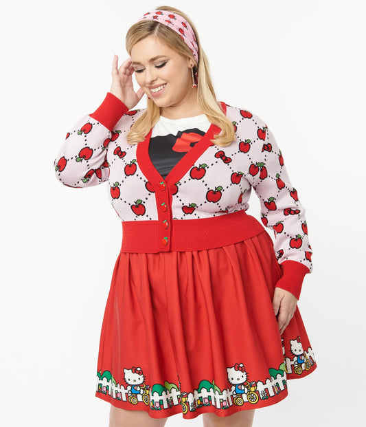 HELLO KITTY X SMAK PARLOUR PLUS SIZE PINK & RED APPLE CARDIGAN
