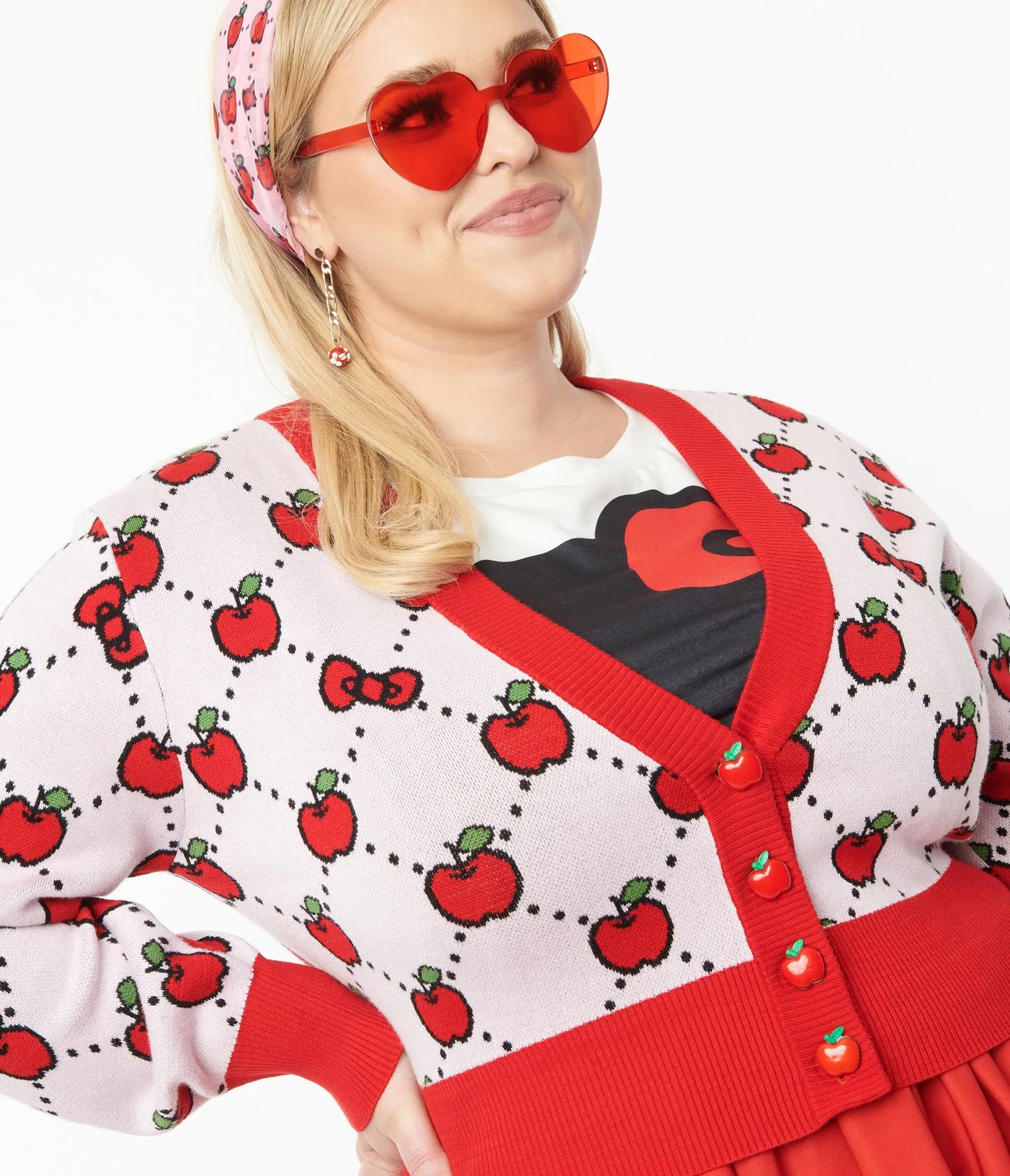 HELLO KITTY X SMAK PARLOUR PLUS SIZE PINK & RED APPLE CARDIGAN