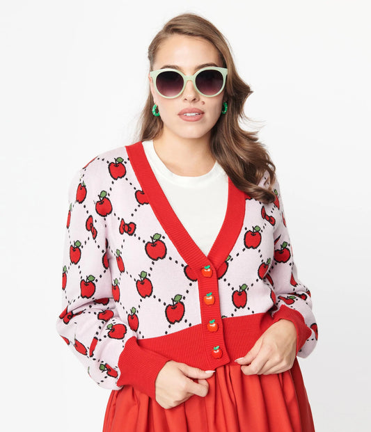 HELLO KITTY X SMAK PARLOUR PINK & RED APPLE CARDIGAN