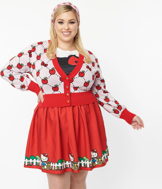 HELLO KITTY X SMAK PARLOUR PLUS SIZE RED BICYCLE BORDER PRINT MINI SKIRT