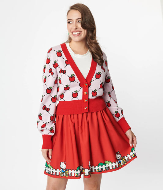 HELLO KITTY X SMAK PARLOUR SIZE RED BICYCLE BORDER PRINT MINI SKIRT