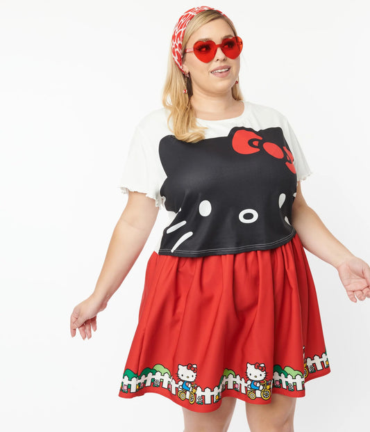 HELLO KITTY X SMAK PARLOUR PLUS SIZE BLACK & WHITE BOXY CROP TEE