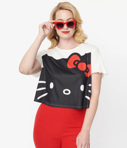 HELLO KITTY X SMAK PARLOUR BLACK & WHITE BOXY CROP TEE