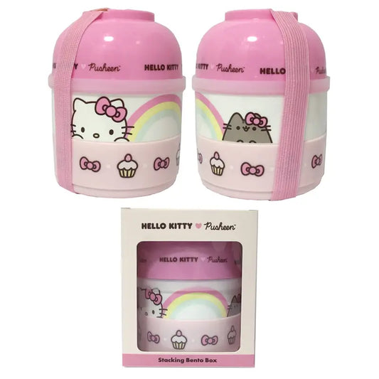HELLO KITTY & PUSHEEN THE CAT STACKED ROUND BENTO LUNCH BOX