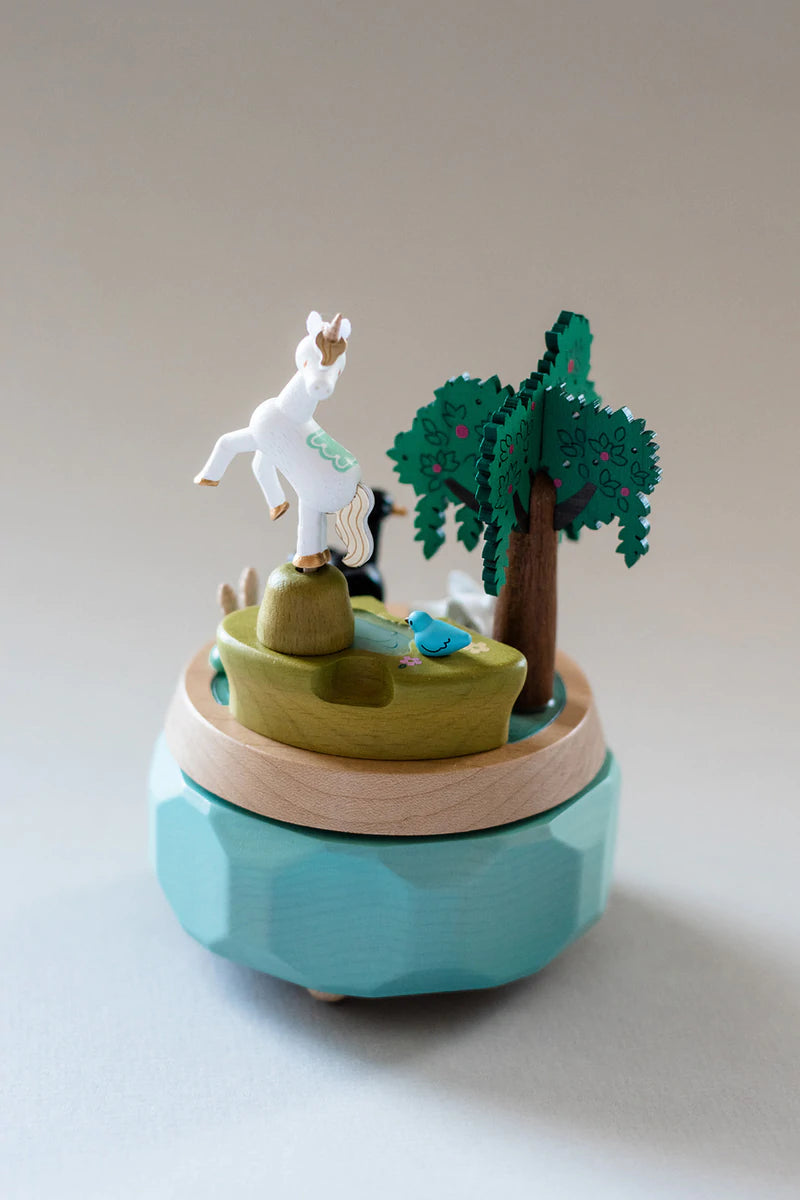 Unicorn With Swans | Wooden Music Box