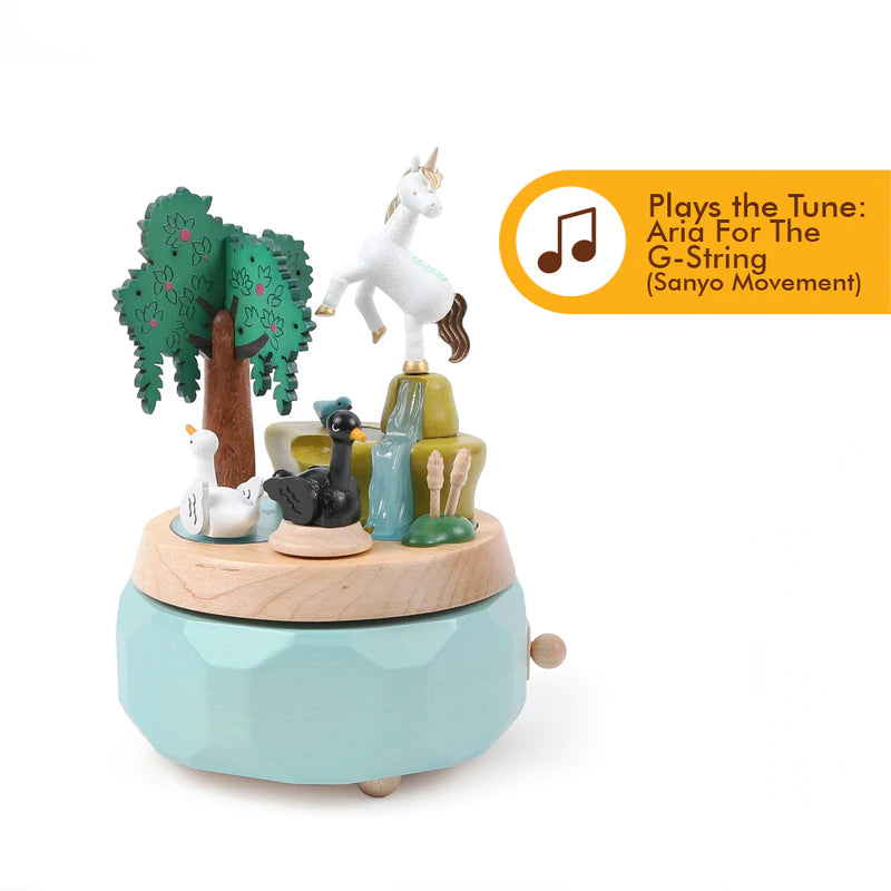 Unicorn With Swans | Wooden Music Box