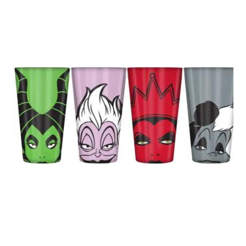 DISNEY VILLAINS PEEKING FACES GRID 4PC 16OZ PINT GLASS SET