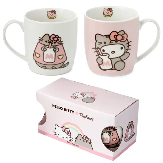 HELLO KITTY & PUSHEEN SET OF 2 PORCELAIN MUGS