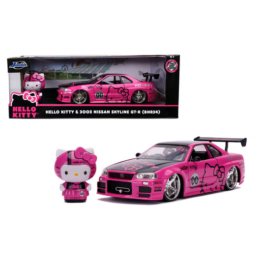 HELLO KITTY 2002 NISSAN SKYLINE GT-R R34 1:24 SCALE DIE-CAST METAL VEHICLE WITH FIGURE