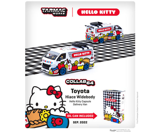 TARMAC WORKS 1/64 TOYOTA HIACE WIDEBODY TARMAC WORKS X HELLO KITTY CAPSULE DELIVERY VAN WITH OIL CAN